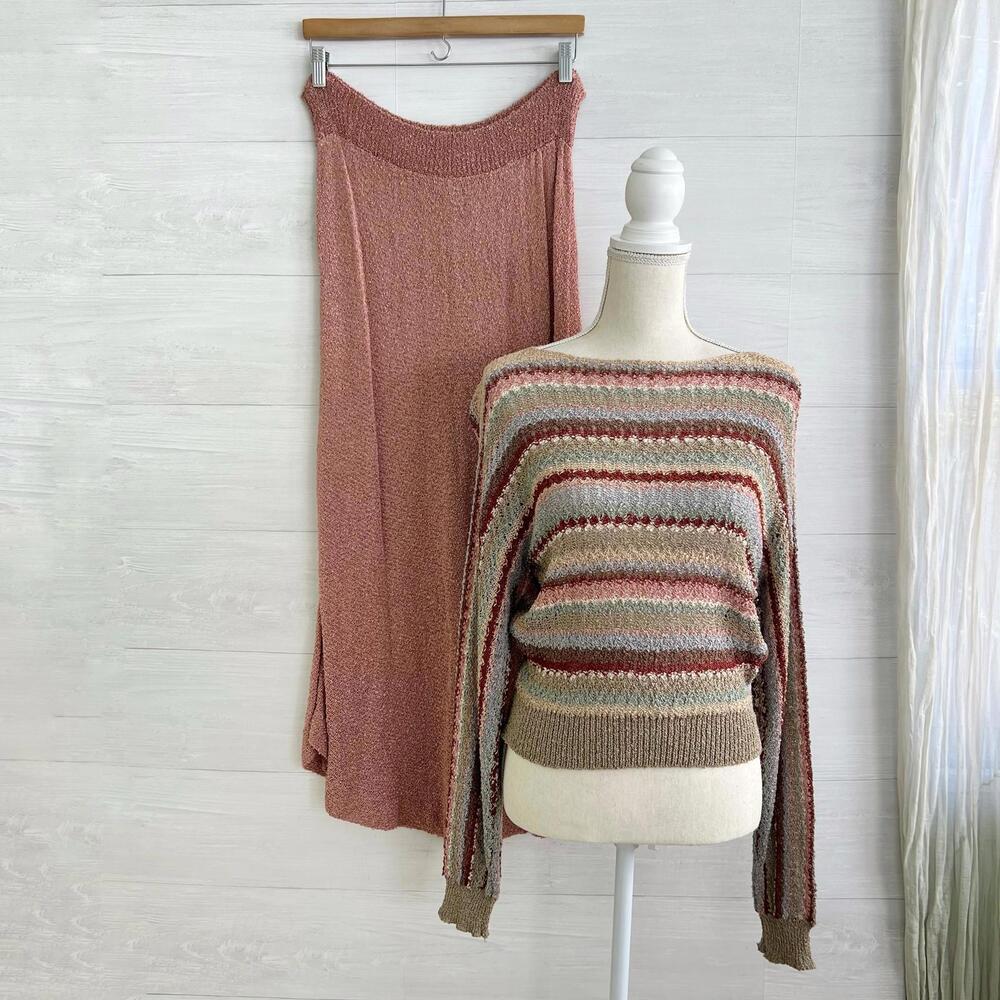 Vintage French Rags Hand Loomed California Boatneck sweater & blush skirt 2 (S)
